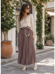 γυναικεία πλισέ φούστα midi με διακοσμητική ζώνη και φουλάρι - ταμπά | dress up ταμπά