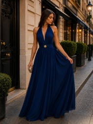 γυναικείο maxi φόρεμα halter με ανοιχτή πλάτη & ζώνη – μπλε | dress up μπλε