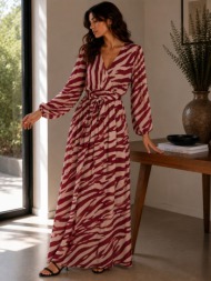 μακρύ κρουαζέ φόρεμα με animal print – μπορντό | dress up μπορντό
