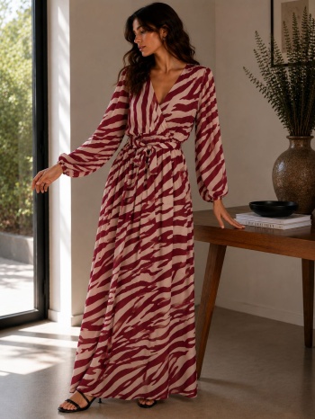 μακρύ κρουαζέ φόρεμα με animal print – μπορντό | dress up σε προσφορά