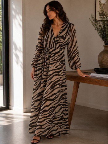 μακρύ κρουαζέ φόρεμα με animal print – mαύρο | dress up σε προσφορά
