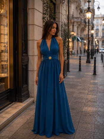 γυναικείο maxi φόρεμα halter με ανοιχτή πλάτη & ζώνη – σε προσφορά