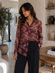 εμπριμέ διαφανές πουκάμισο με floral σχέδιο - μπορντό | dress up μπορντό