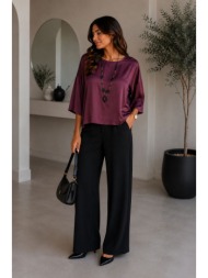 μπλούζα satin oversized με 3/4 μανίκια - μπορντό | dress up μπορντό