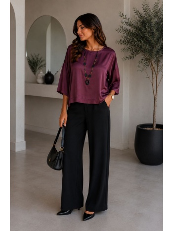 μπλούζα satin oversized με 3/4 μανίκια - μπορντό | dress up