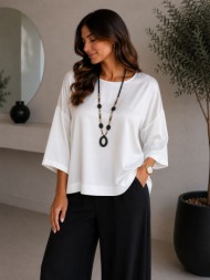 μπλούζα satin oversized με 3/4 μανίκια - άσπρο | dress up άσπρο