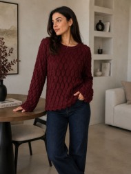 πλεκτή μπλούζα με ανάγλυφο σχέδιο - μπορντό | dress up μπορντό