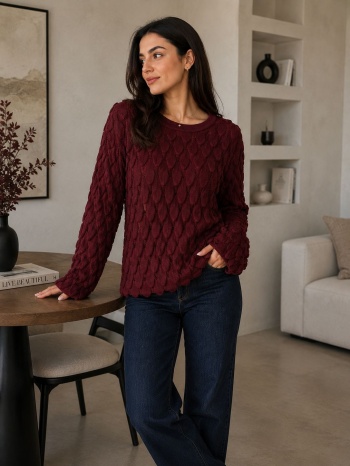 πλεκτή μπλούζα με ανάγλυφο σχέδιο - μπορντό | dress up