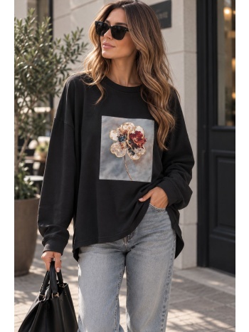 γυναικεία φούτερ μπλούζα με floral print - μαύρο | dress up