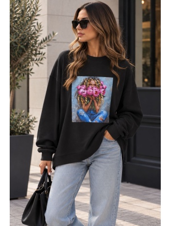 γυναικεία φούτερ μπλούζα με floral print - μαύρο | dress up