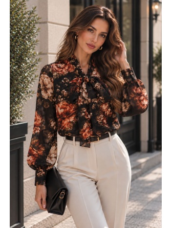 floral ημιδιάφανο πουκάμισο με φιόγκο - μαύρο | dress up