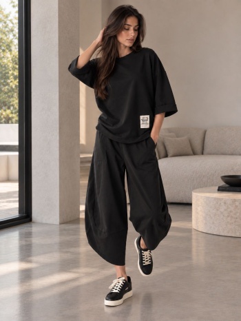 γυναικείο σετ oversized μπλούζα & παντελόνι balloon – μαύρο σε προσφορά