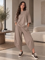 γυναικείο σετ oversized μπλούζα & παντελόνι balloon – μπεζ | dress up μπεζ