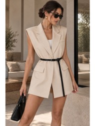 γυναικείο αμάνικο σακάκι με ζώνη - μπεζ | dress up μπεζ