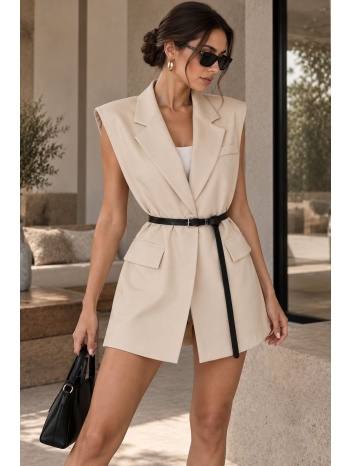 γυναικείο αμάνικο σακάκι με ζώνη - μπεζ | dress up μπεζ