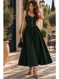 γυναικείο floral midi φόρεμα με τιράντες & κουμπιά – κυπαρισσί | dress up κυπαρισσί
