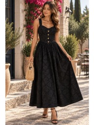 γυναικείο floral midi φόρεμα με τιράντες & κουμπιά – μαύρο | dress up μαύρο