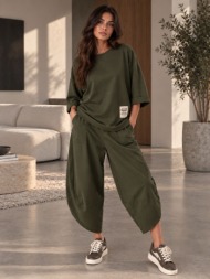 γυναικείο σετ oversized μπλούζα & παντελόνι balloon – χακί | dress up χακί