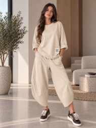 γυναικείο σετ oversized μπλούζα & παντελόνι balloon – εκρού | dress up εκρού