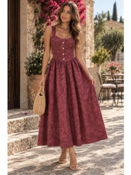 γυναικείο floral midi φόρεμα με τιράντες & κουμπιά – μπορντό | dress up μπορντό