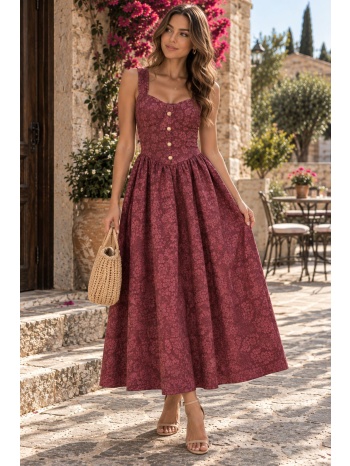 γυναικείο floral midi φόρεμα με τιράντες & κουμπιά – σε προσφορά