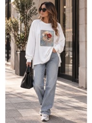 γυναικεία φούτερ μπλούζα με floral print - άσπρο | dress up άσπρο