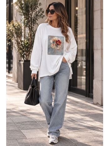 γυναικεία φούτερ μπλούζα με floral print - άσπρο | dress up