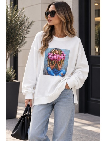 γυναικεία φούτερ μπλούζα με floral print - άσπρο | dress up