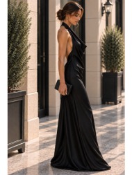 σατέν μάξι φόρεμα halter με ανοιχτή πλάτη – μαύρο | dress up μαύρο