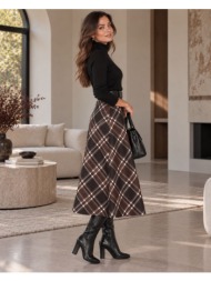 καρό midi φούστα με αέρινη γραμμή - καφέ | dress up καφέ