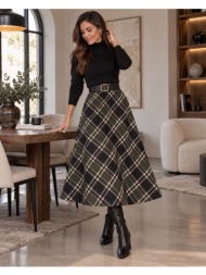 καρό midi φούστα με αέρινη γραμμή - κυπαρισσί | dress up κυπαρισσί