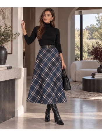 καρό midi φούστα με αέρινη γραμμή - μπλε | dress up μπλε σε προσφορά