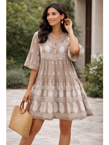 boho φόρεμα με κέντημα μπεζ | dress up μπεζ