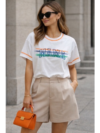 t-shirt με στάμπα mama και contrast λεπτομέρειες – λευκό |