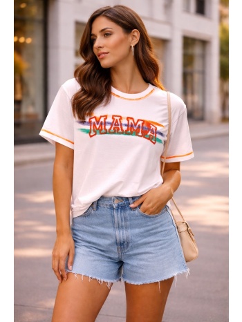 t-shirt με στάμπα mama και contrast λεπτομέρειες – λευκό |