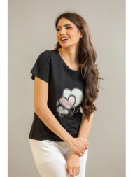 γυναικεία μπλούζα t-shirt με καρδιές και στρας “love you” | dress up μαύρο