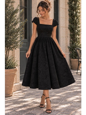 αέρινο midi φόρεμα με floral ανάγλυφο σχέδιο & τετράγωνο σε προσφορά
