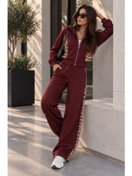 σετ φόρμας με animal print λεπτομέρειες & κουκούλα – μπορντό | dress up μπορντό