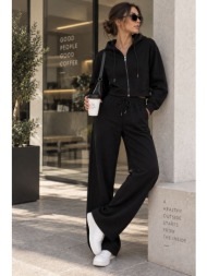 σετ φούτερ με κοντή ζακέτα και παντελόνι wide leg – μαύρο | dress up μαύρο