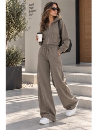 σετ φούτερ με κοντή ζακέτα και παντελόνι wide leg – γκρι | dress up γκρι