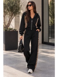 σετ φόρμας με animal print λεπτομέρειες & κουκούλα – μαύρο | dress up μαύρο
