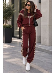 σετ φόρμας με animal print λεπτομέρειες & κουκούλα – μπορντό | dress up μπορντό