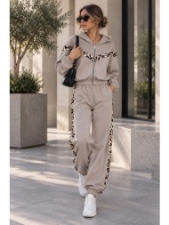 σετ φόρμας με animal print λεπτομέρειες & κουκούλα – καφέ | dress up γκρι
