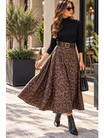λεοπάρ midi φούστα σε α-line γραμμή με ζώνη | dress up μαύρο σε προσφορά
