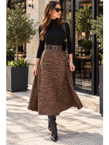 λεοπάρ midi φούστα σε α-line γραμμή με ζώνη | dress up μαύρο σε προσφορά