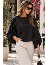 γυναικεία μπλούζα satin με balloon μανίκια - μαύρο | dress up μαύρο
