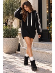 γυναικείο πλεκτό hoodie φόρεμα με ρίγες στα μανίκια - μαύρο | dress up μαύρο