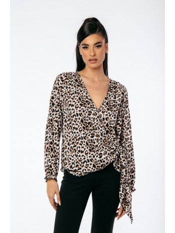 μπλουζα εμπριμε με δεσιμο στο πλαι μπεζ σε προσφορά