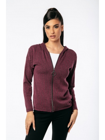 ζακετα με φερμουαρ και κουκουλα μπορντό σε προσφορά