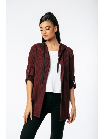ζακετα ριπ με κουκουλα και κουμπι στο μανικι μπορντό σε προσφορά
